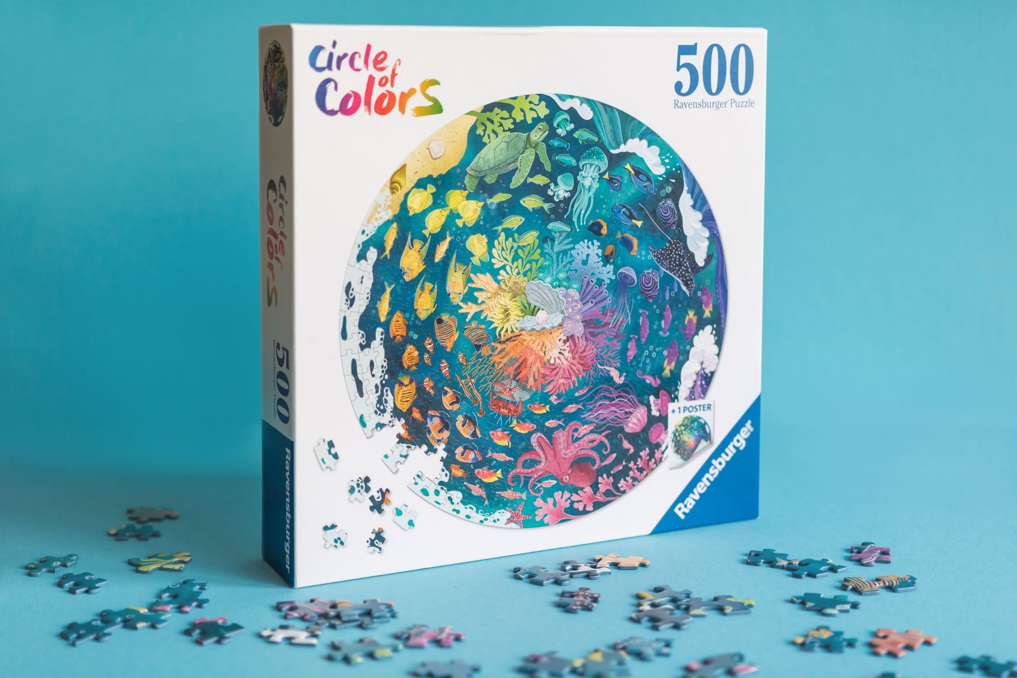 Segundo detalle del puzzle, que muestra la mantarraya y la tortuga marina.