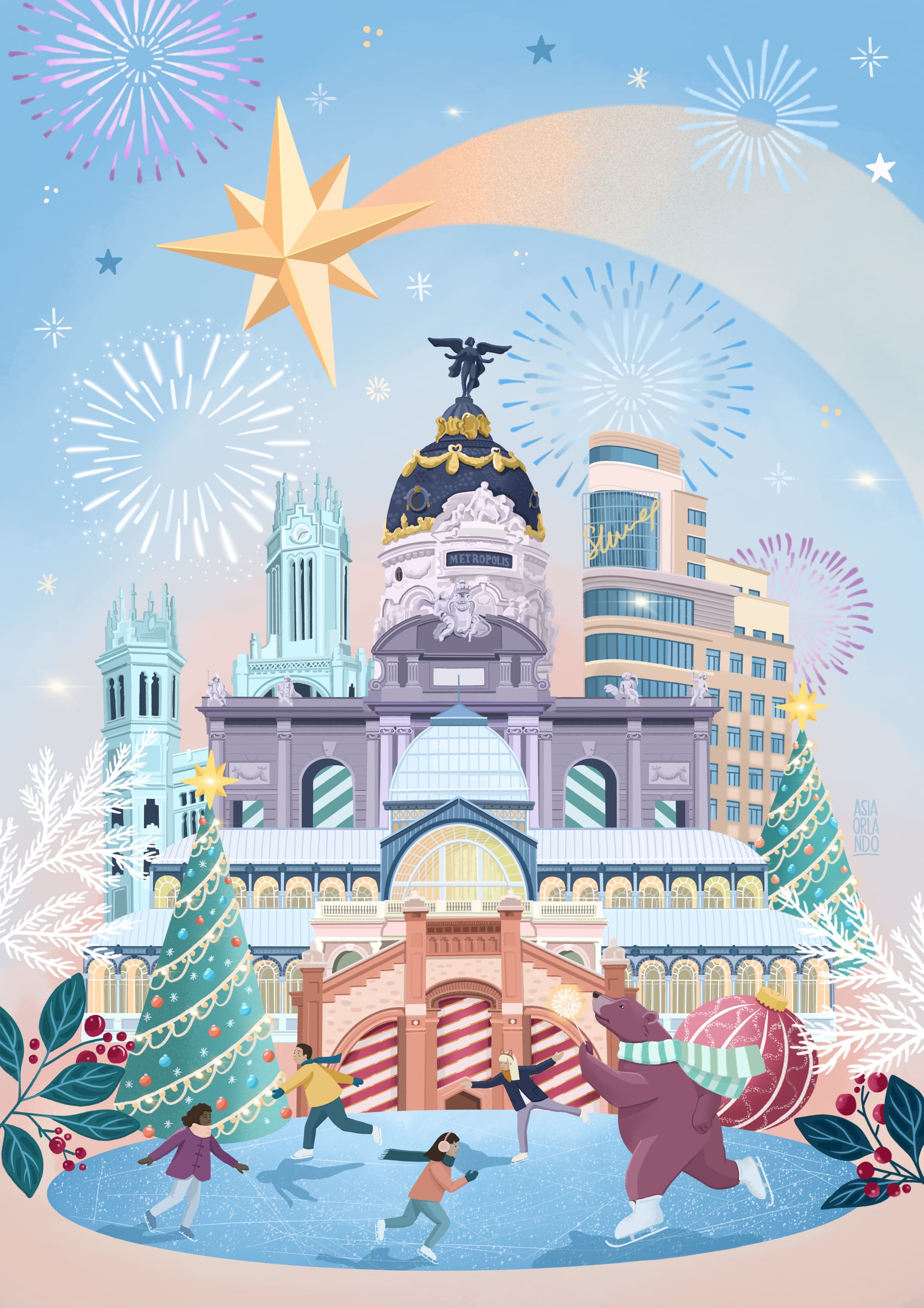Madrid Navidad City Poster, Official Christmas 2020 illustration by Asia Orlando.