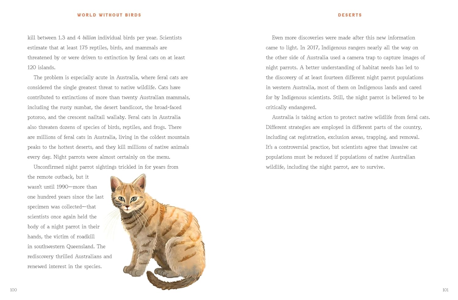 Verwilderte Katzen und die Bedrohung für heimische Tierwelt, Doppelseite des Wüstenkapitels.